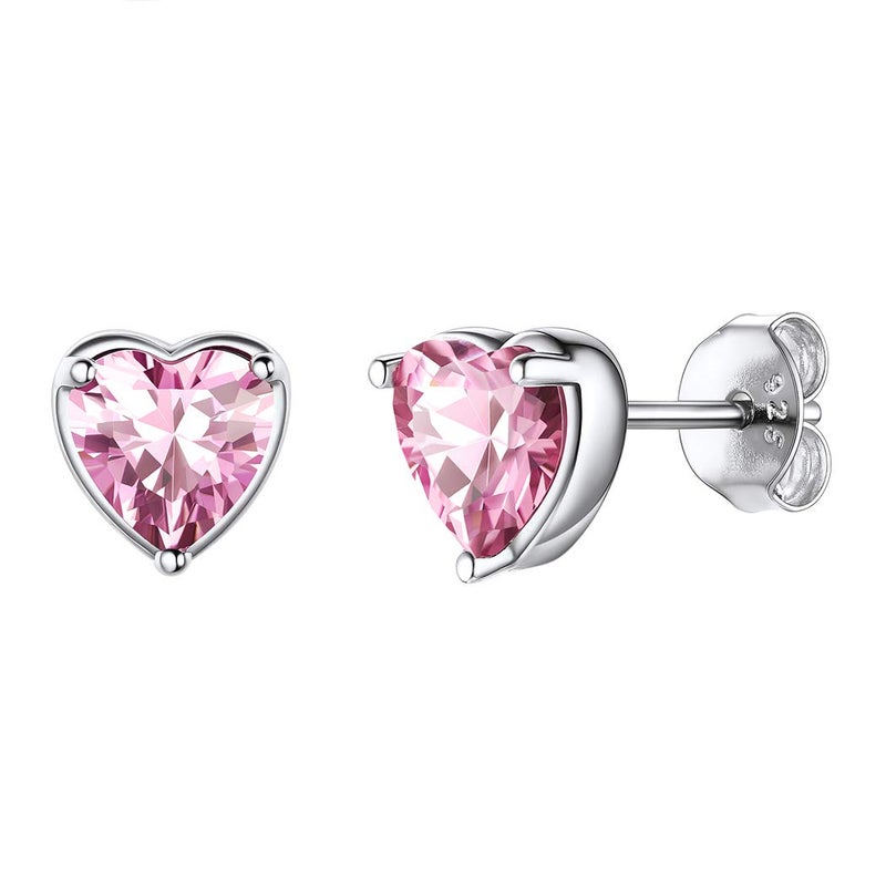 Suplight 925 Sterling Silver Pink Stud Earrings for Women, Hypoallergenic Earring for Sensitive Ear Screw Back Dainty Minimalist October Birthstone Heart Earrings - Image 1